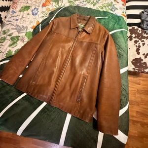 Eddie Bauer Brown Genuine Leather quilted line Jacket Size M